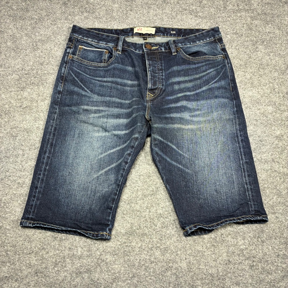 River Island Slim Fit Dark Wash Denim Bermuda‎ Shorts Mens 32 Blue